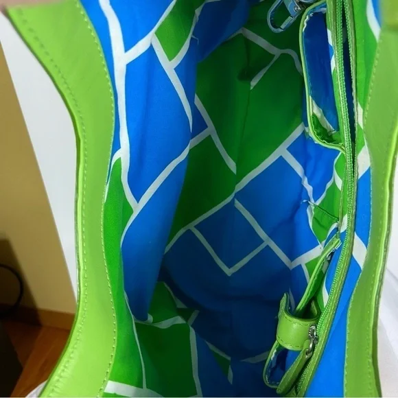 Cole Haan Straw Hobo Tote Kiwi Green Leather Summer Coastal Beach Bag - Picture 5 of 12